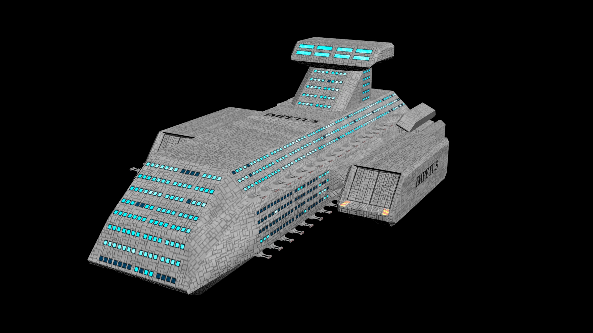 3D rendered spaceship without shadows.