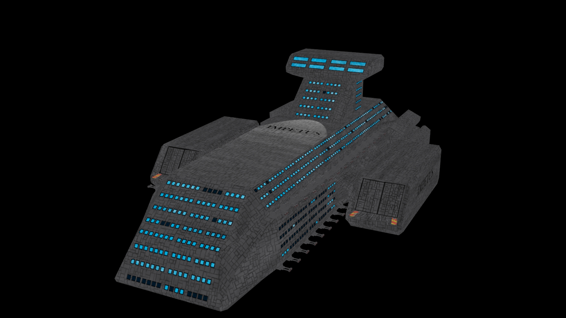 3D rendered spaceship without shadows.