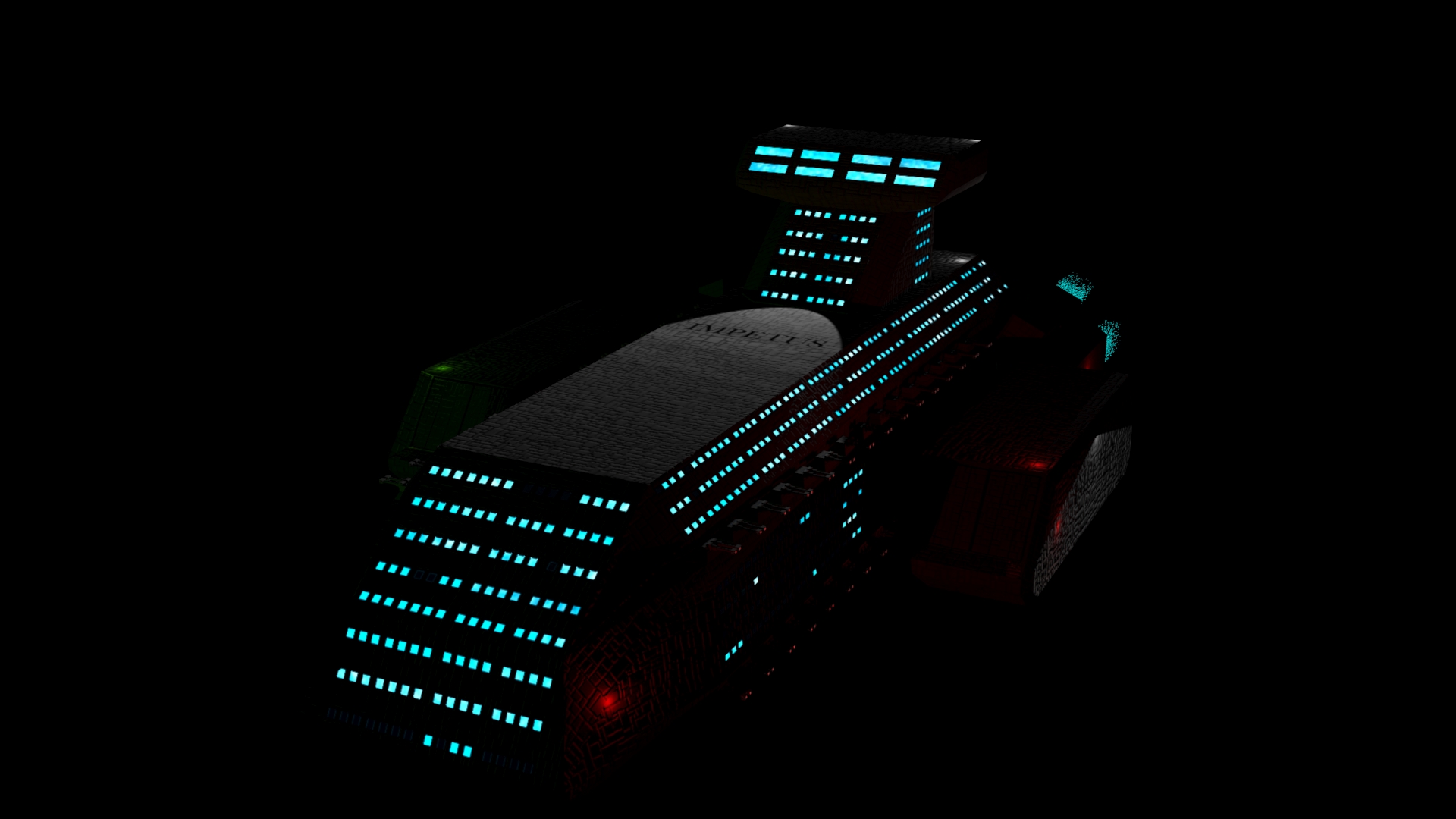 3D rendered spaceship without ambient lighting.
